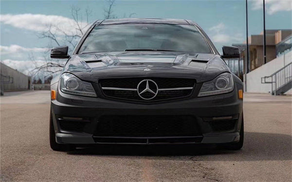 3pcs Front Bumper Lip For Mercedes-Benz W204 2011-2013 PC-89510 (Carbon Fiber Textured Black / Gloss Black / Matte Black)