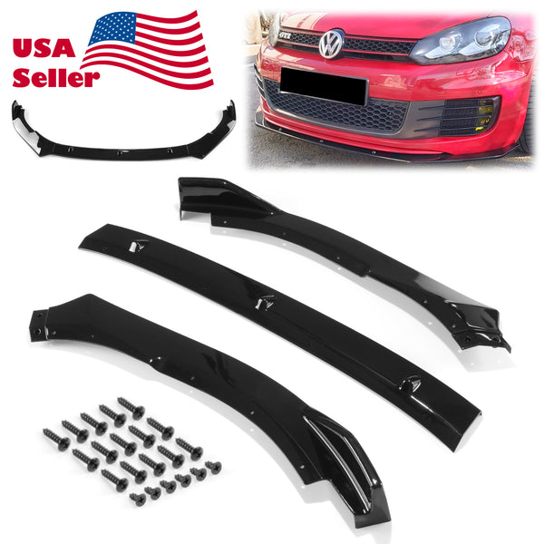 3pcs Front Bumper Lip For Volkswagen Golf 6 GII 2010-2013 PC-89565 (Carbon Fiber Textured Black / Gloss Black / Matte Black)