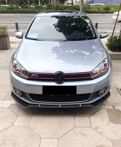 3pcs Front Bumper Lip For Volkswagen Golf 6 GII 2010-2013 PC-89565 (Carbon Fiber Textured Black / Gloss Black / Matte Black)