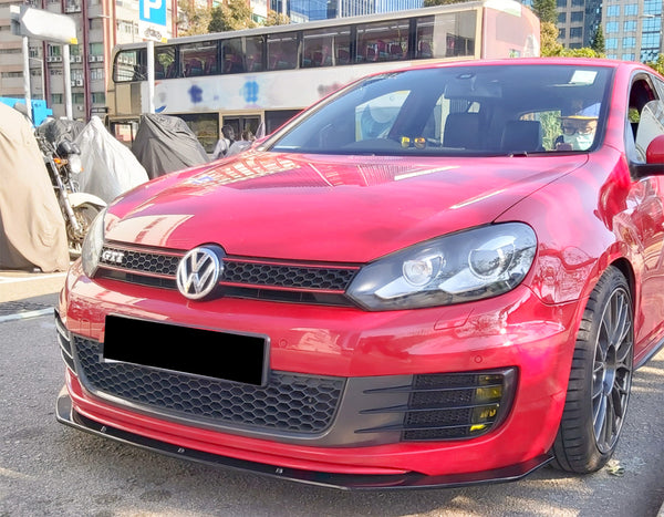 3pcs Front Bumper Lip For Volkswagen Golf 6 GII 2010-2013 PC-89565 (Carbon Fiber Textured Black / Gloss Black / Matte Black)