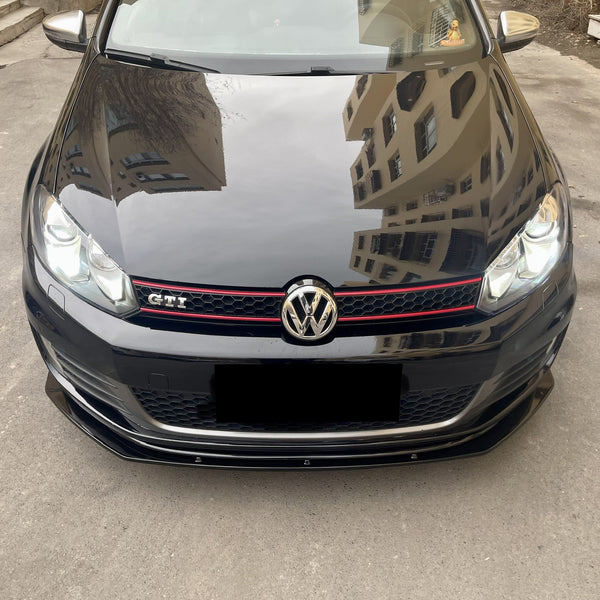 3pcs Front Bumper Lip For Volkswagen Golf 6 GII 2010-2013 PC-89565 (Carbon Fiber Textured Black / Gloss Black / Matte Black)