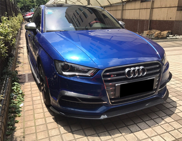 3pcs Front Bumper Lip For Audi A3 2014-2016 PC-89579 (Carbon Fiber Textured Black / Gloss Black / Matte Black)