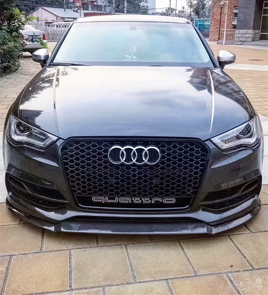 3pcs Front Bumper Lip For Audi A3 2014-2016 PC-89579 (Carbon Fiber Textured Black / Gloss Black / Matte Black)