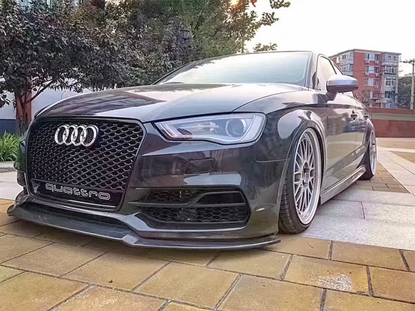 3pcs Front Bumper Lip For Audi A3 2014-2016 PC-89579 (Carbon Fiber Textured Black / Gloss Black / Matte Black)