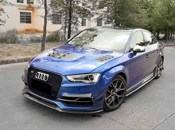 3pcs Front Bumper Lip For Audi A3 2014-2016 PC-89579 (Carbon Fiber Textured Black / Gloss Black / Matte Black)