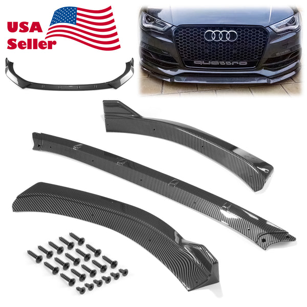 3pcs Front Bumper Lip For Audi A3 2014-2016 PC-89579 (Carbon Fiber Textured Black / Gloss Black / Matte Black)