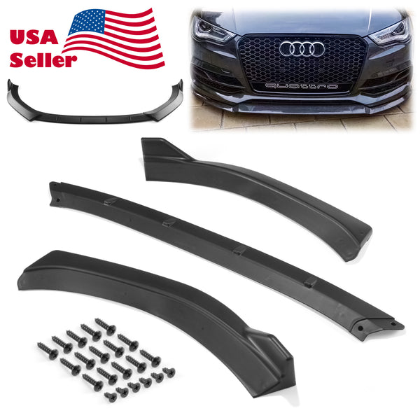 3pcs Front Bumper Lip For Audi A3 2014-2016 PC-89579 (Carbon Fiber Textured Black / Gloss Black / Matte Black)