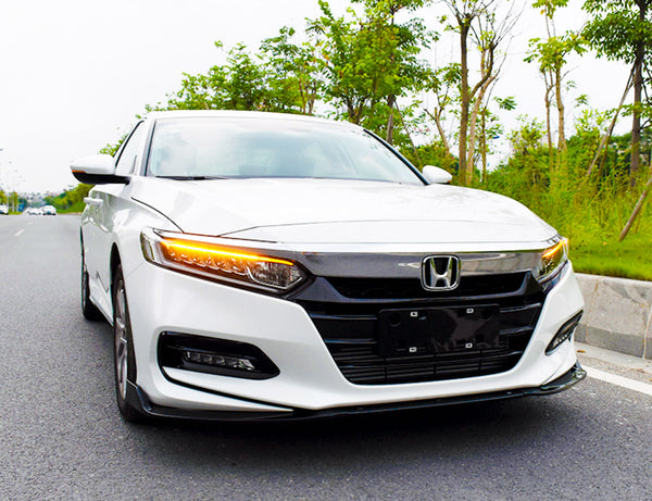 3pcs Front Bumper Lip for Honda Accord 10TH GEN 2018-2019 Sedan Sport PC-89629 (Carbon Fiber Textured Black / Gloss Black / Matte Black)