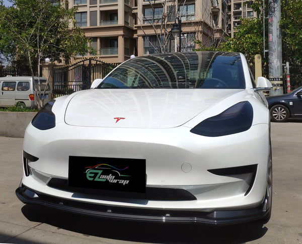 3pcs Front Bumper Lip for Tesla Model3 2018-2020 PC-89664 (Carbon Fiber Textured Black / Gloss Black / Matte Black)