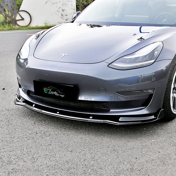 3pcs Front Bumper Lip for Tesla Model3 2018-2020 PC-89664 (Carbon Fiber Textured Black / Gloss Black / Matte Black)