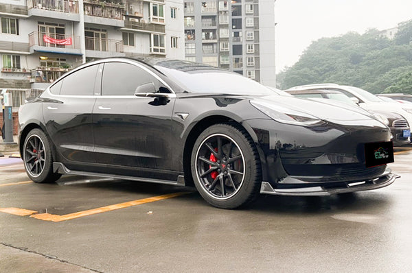 3pcs Front Bumper Lip for Tesla Model3 2018-2020 PC-89664 (Carbon Fiber Textured Black / Gloss Black / Matte Black)