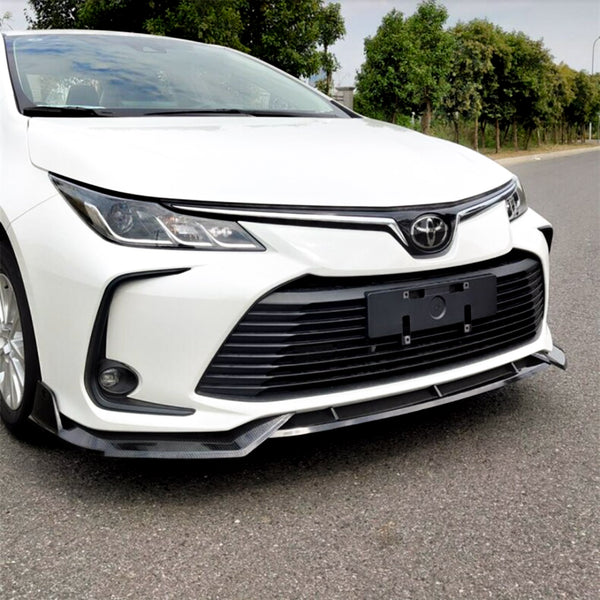 3pcs Front Bumper Lip For Toyota Corolla 2019-2022 PC-89683 (Carbon Fiber Textured Black / Gloss Black / Matte Black)
