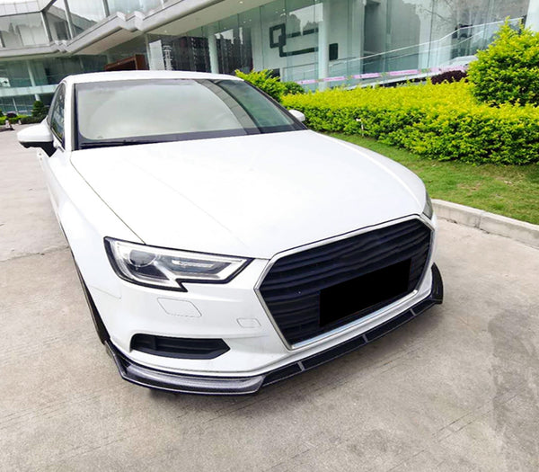 3pcs Front Bumper Lip For Audi A3 S3 2017-2020 PC-89686 (Carbon Fiber Textured Black / Gloss Black / Matte Black)
