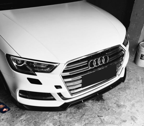 3pcs Front Bumper Lip For Audi A3 S3 2017-2020 PC-89686 (Carbon Fiber Textured Black / Gloss Black / Matte Black)