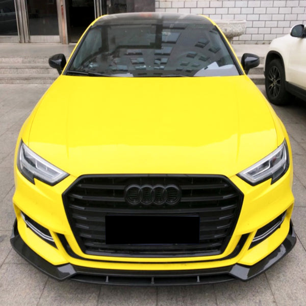 3pcs Front Bumper Lip For Audi A3 S3 2017-2020 PC-89686 (Carbon Fiber Textured Black / Gloss Black / Matte Black)