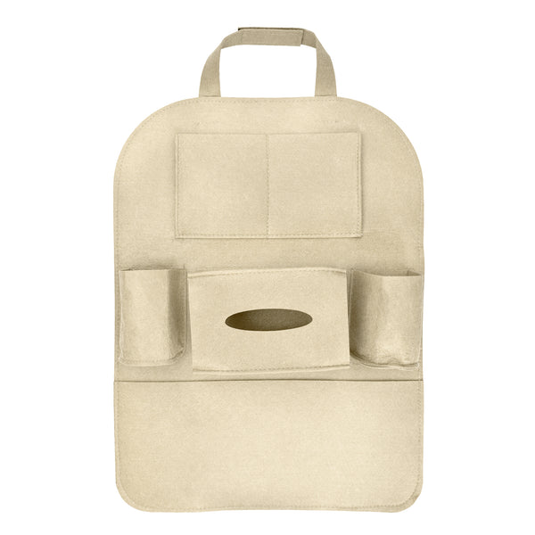 Car Seat Back Storage Fabric Bag Organizer Multi-Pocket Travel iPad iPhone Holder (Beige / Black / Brown / Gray / Light Gray / Pink)