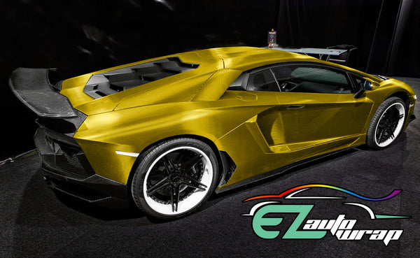 Satin Chrome Carbon Fiber Yellow Vinyl Wrap