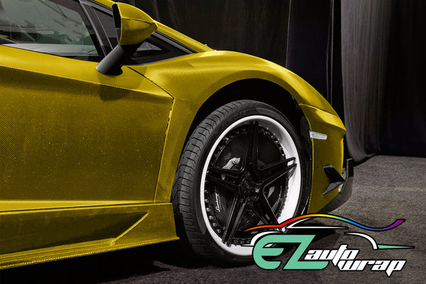 Satin Chrome Carbon Fiber Yellow Vinyl Wrap