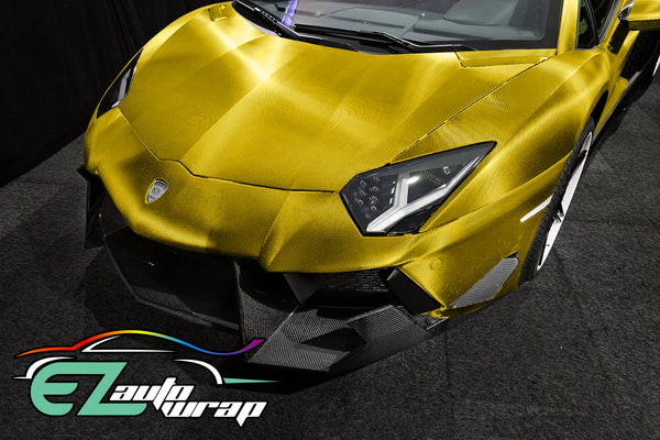 Satin Chrome Carbon Fiber Yellow Vinyl Wrap