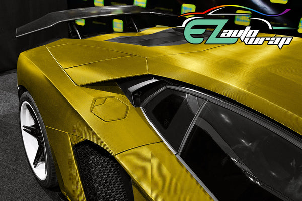 Satin Chrome Carbon Fiber Yellow Vinyl Wrap