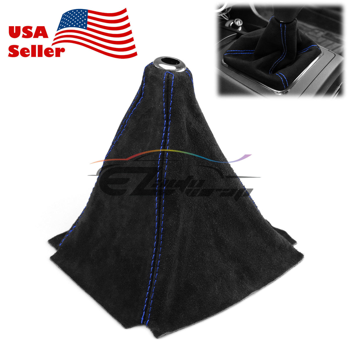 Black Suede Shift Boot With Blue Stitching – Fits Mercedes MT/AT, Universal Center
