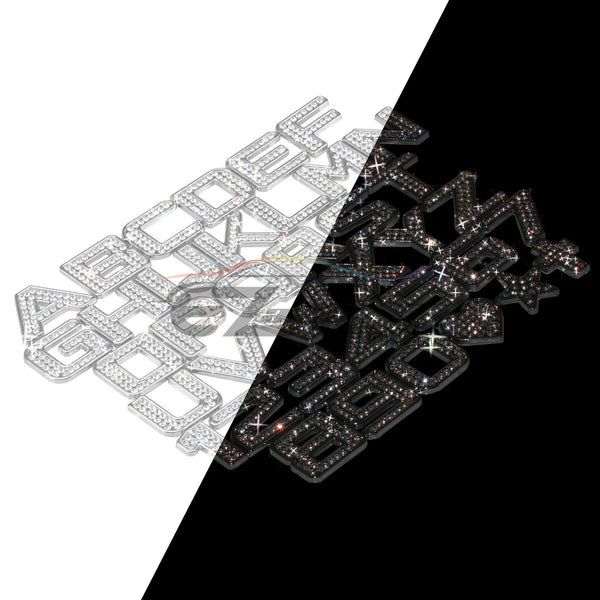 1x Custom Crystal Alphabet & Number Chrome 3D Emblem (Black / Silver)