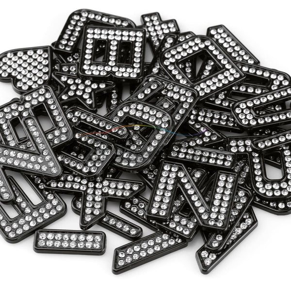 1x Custom Crystal Alphabet & Number Chrome 3D Emblem (Black / Silver)