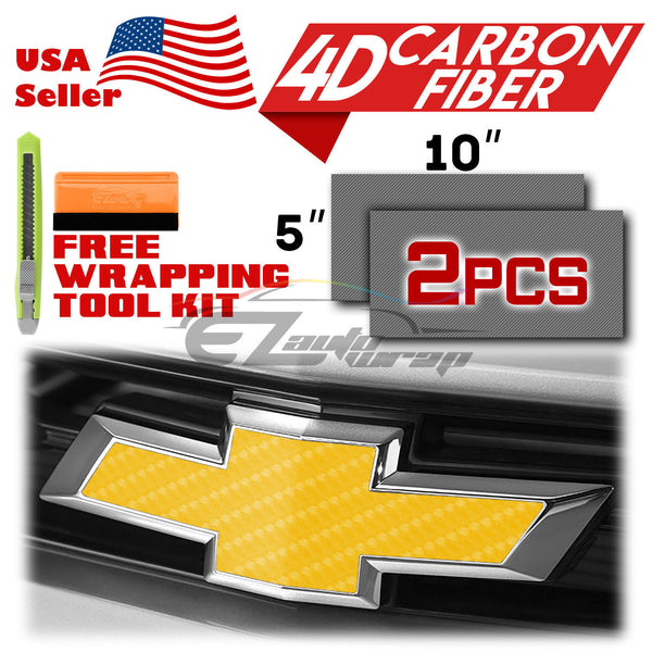 2pcs 5"x10" 4D Semi Gloss Carbon Fiber Chevy Emblem Bowtie Overlay Vinyl Wrap