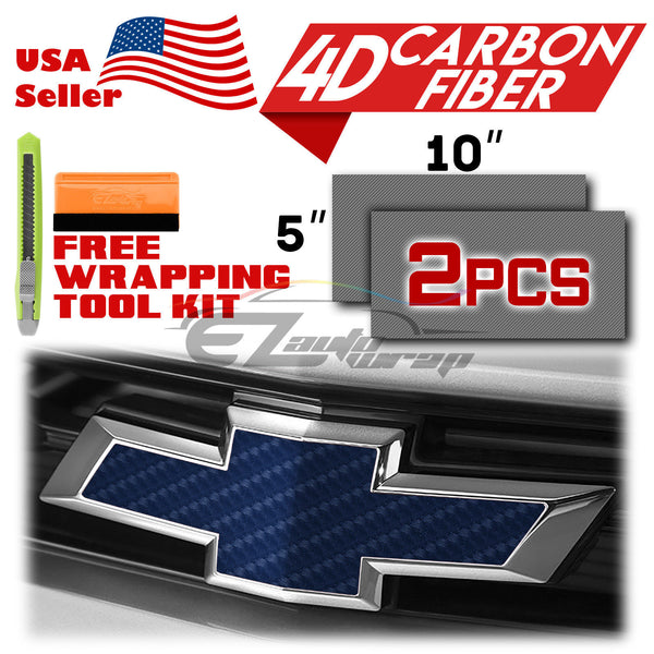 2pcs 5"x10" 4D Semi Gloss Carbon Fiber Chevy Emblem Bowtie Overlay Vinyl Wrap