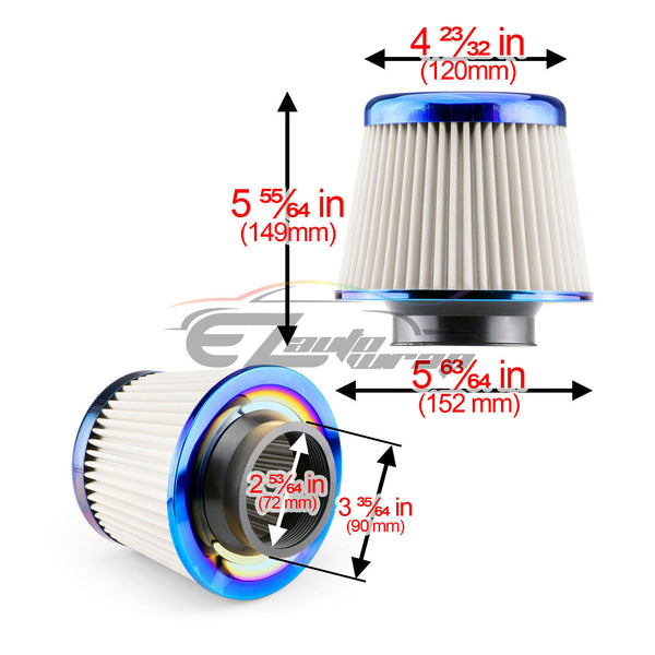 3" Air Intake Filter Washable Neo Chrome Top Rubber End + Clamp