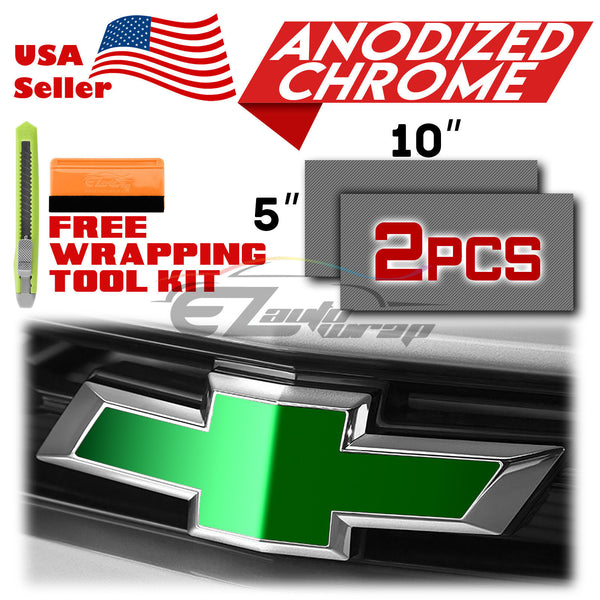 2pcs 5"x10" Anodized Chrome Chevy Emblem Bowtie Overlay Vinyl Wrap
