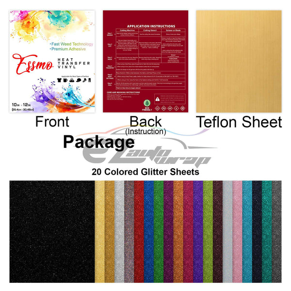 20pcs 20 Colors Glitter Heat Transfer Vinyl 12"x10" HTV Bundle