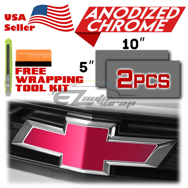 2pcs 5"x10" Anodized Chrome Chevy Emblem Bowtie Overlay Vinyl Wrap