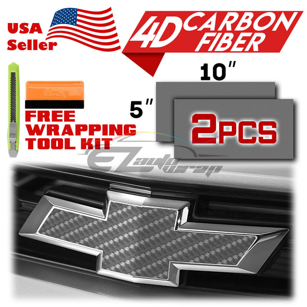 2pcs 5"x10" 4D Semi Gloss Carbon Fiber Chevy Emblem Bowtie Overlay Vinyl Wrap