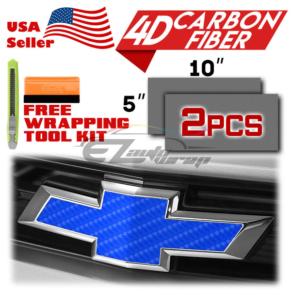 2pcs 5"x10" 4D Semi Gloss Carbon Fiber Chevy Emblem Bowtie Overlay Vinyl Wrap