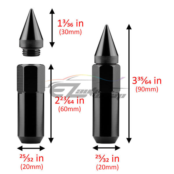 20pcs Aluminum Spiked Extended Wheel Lug Nuts M12x1.50 WN03 (Black / Blue / Gold / Green / Gunmetal Gray / Neo Chrome / Orange / Purple / Red / Silver)