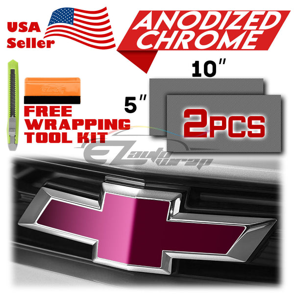 2pcs 5"x10" Anodized Chrome Chevy Emblem Bowtie Overlay Vinyl Wrap