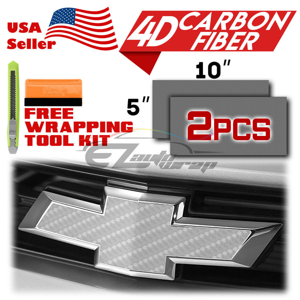 2pcs 5"x10" 4D Semi Gloss Carbon Fiber Chevy Emblem Bowtie Overlay Vinyl Wrap