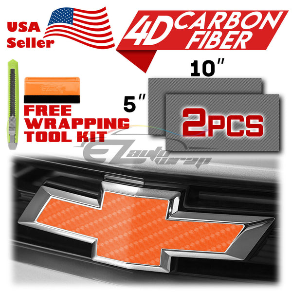 2pcs 5"x10" 4D Semi Gloss Carbon Fiber Chevy Emblem Bowtie Overlay Vinyl Wrap