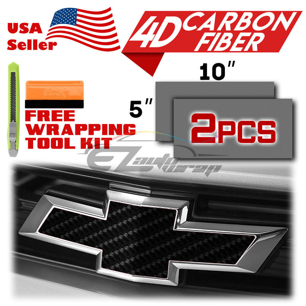 2pcs 5"x10" 4D Semi Gloss Carbon Fiber Chevy Emblem Bowtie Overlay Vinyl Wrap