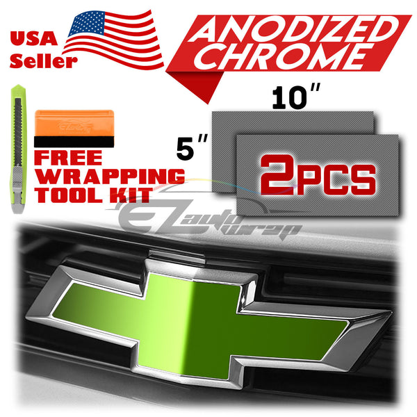 2pcs 5"x10" Anodized Chrome Chevy Emblem Bowtie Overlay Vinyl Wrap