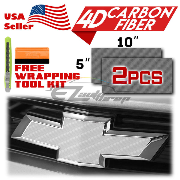 2pcs 5"x10" 4D Semi Gloss Carbon Fiber Chevy Emblem Bowtie Overlay Vinyl Wrap