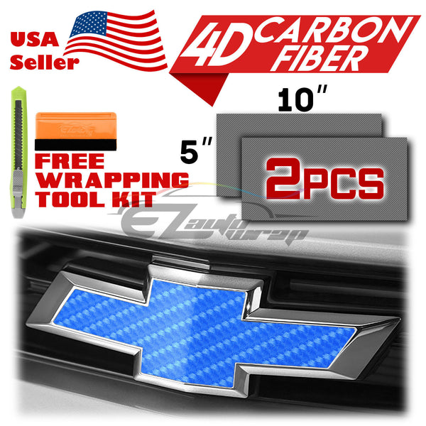 2pcs 5"x10" 4D Semi Gloss Carbon Fiber Chevy Emblem Bowtie Overlay Vinyl Wrap