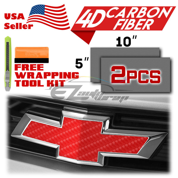 2pcs 5"x10" 4D Semi Gloss Carbon Fiber Chevy Emblem Bowtie Overlay Vinyl Wrap