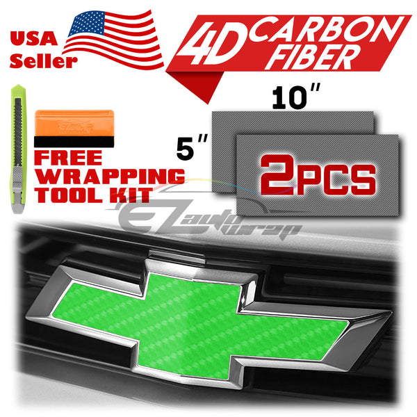 2pcs 5"x10" 4D Semi Gloss Carbon Fiber Chevy Emblem Bowtie Overlay Vinyl Wrap
