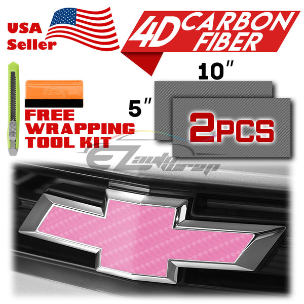 2pcs 5"x10" 4D Semi Gloss Carbon Fiber Chevy Emblem Bowtie Overlay Vinyl Wrap