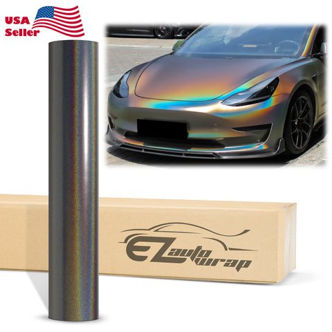 Laser Flip Satin Rainbow Gray Metallic Psychedelic Holographic Vinyl Wrap