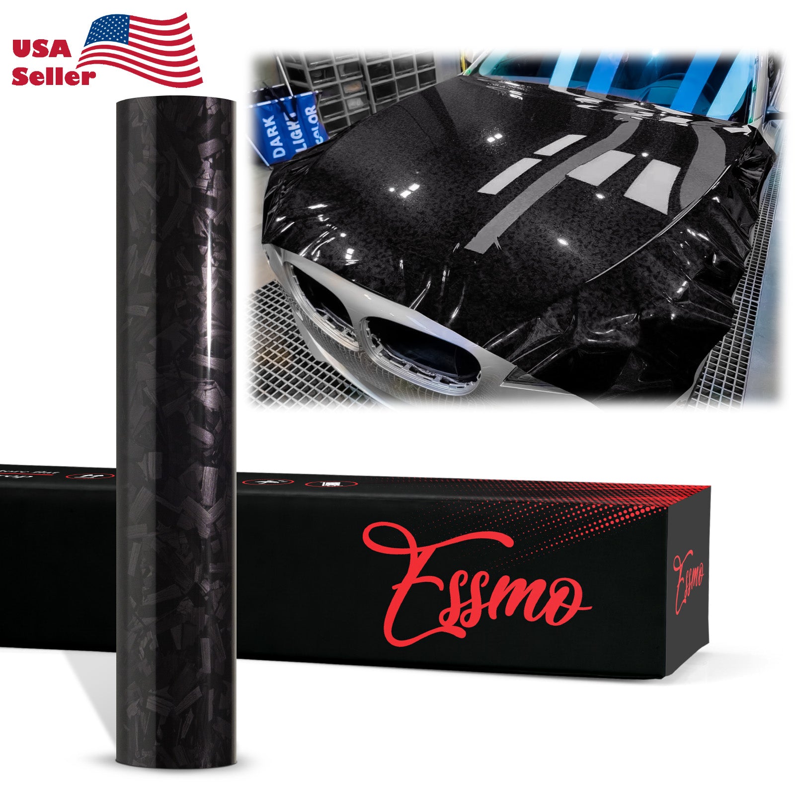 PET Marble Forged Gloss Carbon Fiber Textured Black Vinyl Wrap