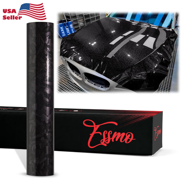 PET Marble Forged Gloss Carbon Fiber Textured Black Vinyl Wrap
