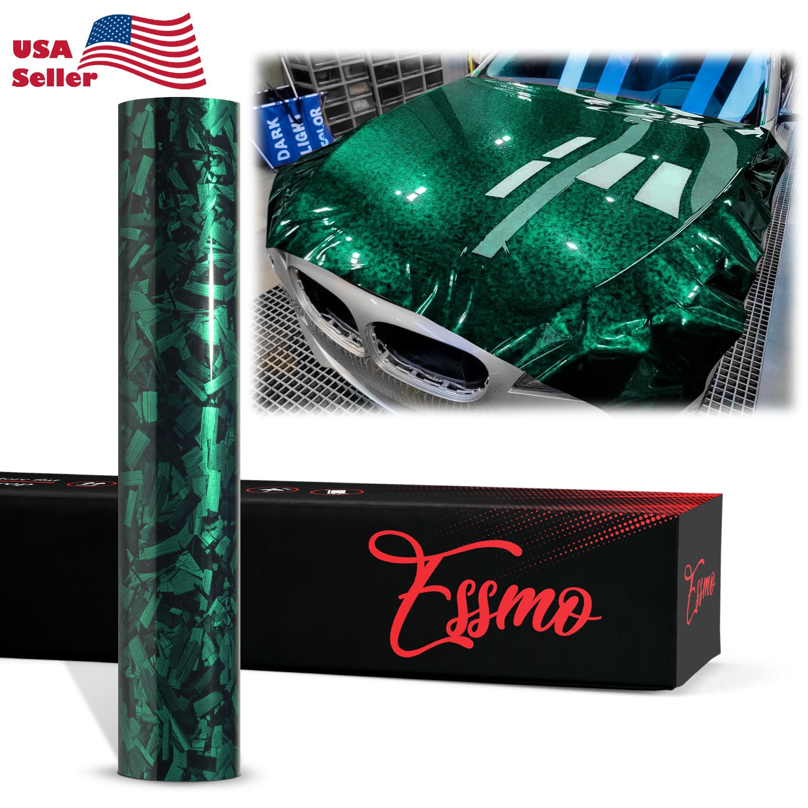 PET Marble Forged Gloss Carbon Fiber Textured Emerald Green Vinyl Wrap